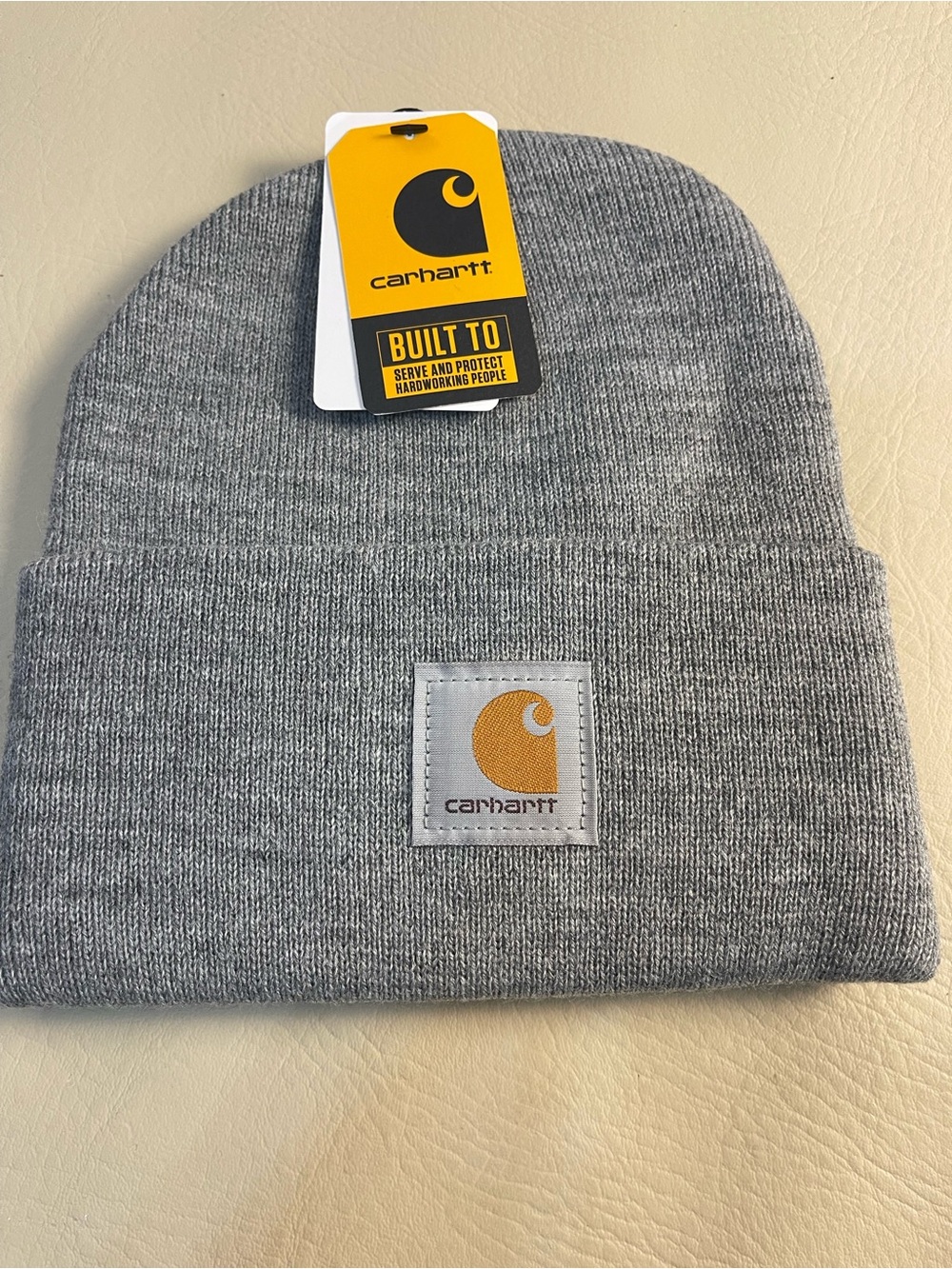 Carhartt Heather Gray Cuffed‎ Knit Beanie with Logo Patch